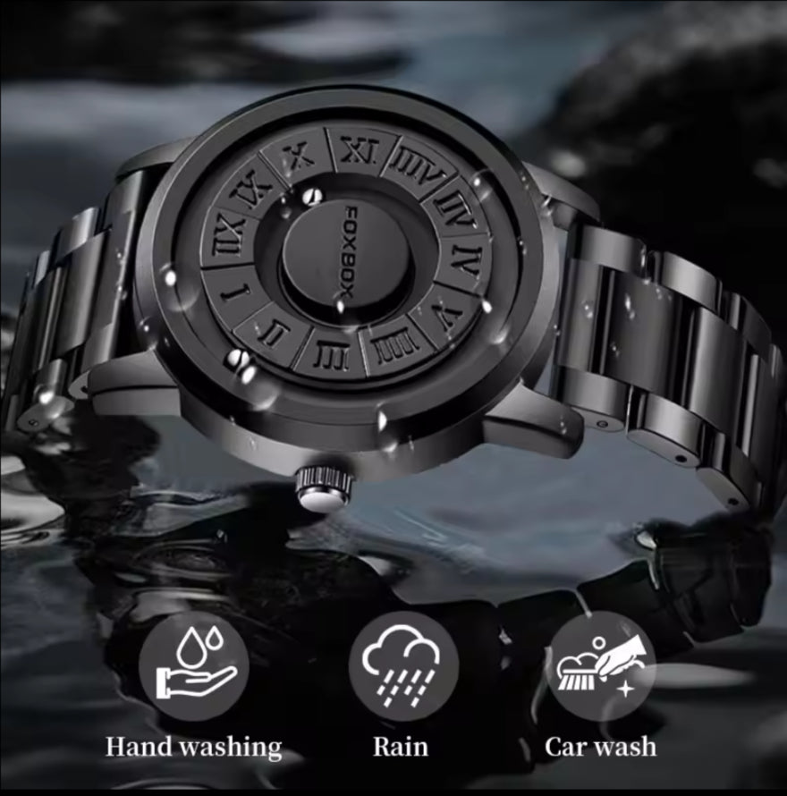 Trend Concept Magnetic Ball Watch Floating Pointer Mirror-less Dial Quartz Analog Watch for Boys/Men Roman Numeral Dial Waterproof Watch Leather Strap