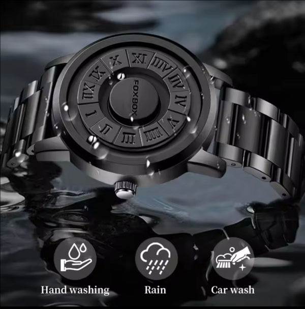 Trend Concept Magnetic Ball Watch Floating Pointer Mirror-less Dial Quartz Analog Watch for Boys/Men Roman Numeral Dial Waterproof Watch Leather Strap
