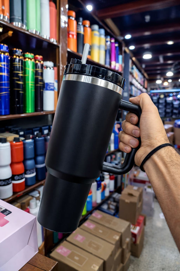 Stanley Style Plain Tumbler With Handle & Straw Premium Quality Stainless Steel Tumbler With Handle & Straw – Premium Stainless Steel Travel Mug for Hot & Cold Drinks, Outdoor Hydration Water Bottle