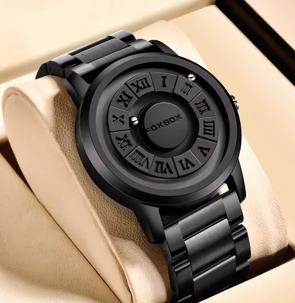 Trend Concept Magnetic Ball Watch Floating Pointer Mirror-less Dial Quartz Analog Watch for Boys/Men Roman Numeral Dial Waterproof Watch Leather Strap