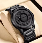 Trend Concept Magnetic Ball Watch Floating Pointer Mirror-less Dial Quartz Analog Watch for Boys/Men Roman Numeral Dial Waterproof Watch Leather Strap