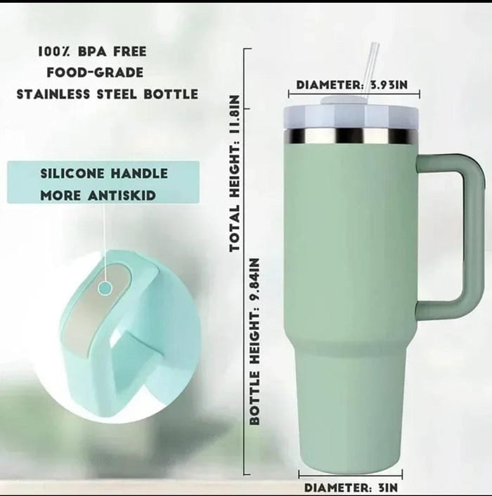 Stanley Style Plain Tumbler With Handle & Straw Premium Quality Stainless Steel Tumbler With Handle & Straw – Premium Stainless Steel Travel Mug for Hot & Cold Drinks, Outdoor Hydration Water Bottle