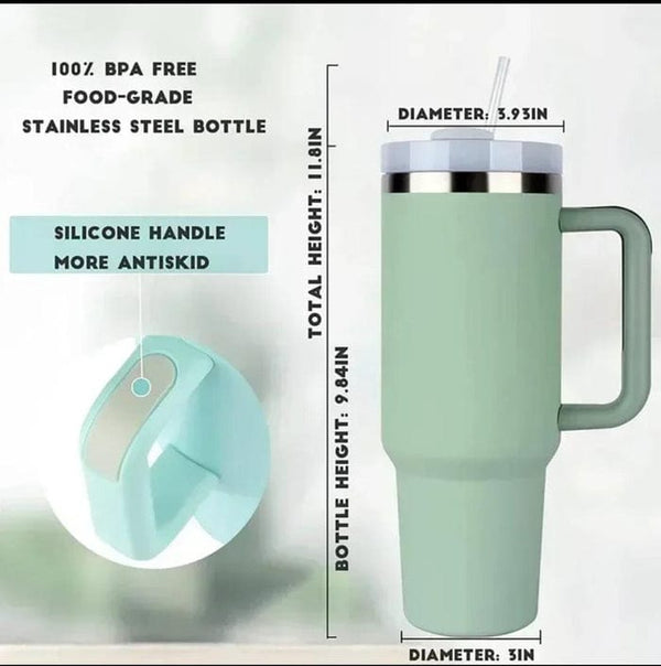 Stanley Style Plain Tumbler With Handle & Straw Premium Quality Stainless Steel Tumbler With Handle & Straw – Premium Stainless Steel Travel Mug for Hot & Cold Drinks, Outdoor Hydration Water Bottle