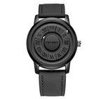 Trend Concept Magnetic Ball Watch Floating Pointer Mirror-less Dial Quartz Analog Watch for Boys/Men Roman Numeral Dial Waterproof Watch Leather Strap