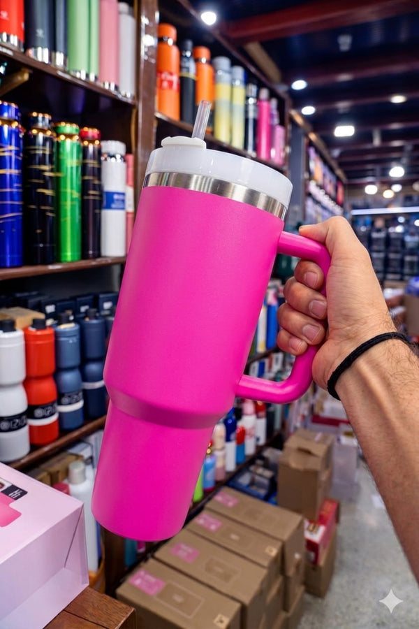 Stanley Style Plain Tumbler With Handle & Straw Premium Quality Stainless Steel Tumbler With Handle & Straw – Premium Stainless Steel Travel Mug for Hot & Cold Drinks, Outdoor Hydration Water Bottle
