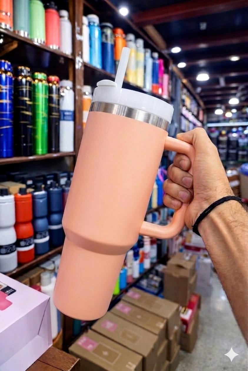 Stanley Style Plain Tumbler With Handle & Straw Premium Quality Stainless Steel Tumbler With Handle & Straw – Premium Stainless Steel Travel Mug for Hot & Cold Drinks, Outdoor Hydration Water Bottle