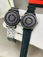 Trend Concept Magnetic Ball Watch Floating Pointer Mirror-less Dial Quartz Analog Watch for Boys/Men Roman Numeral Dial Waterproof Watch Leather Strap