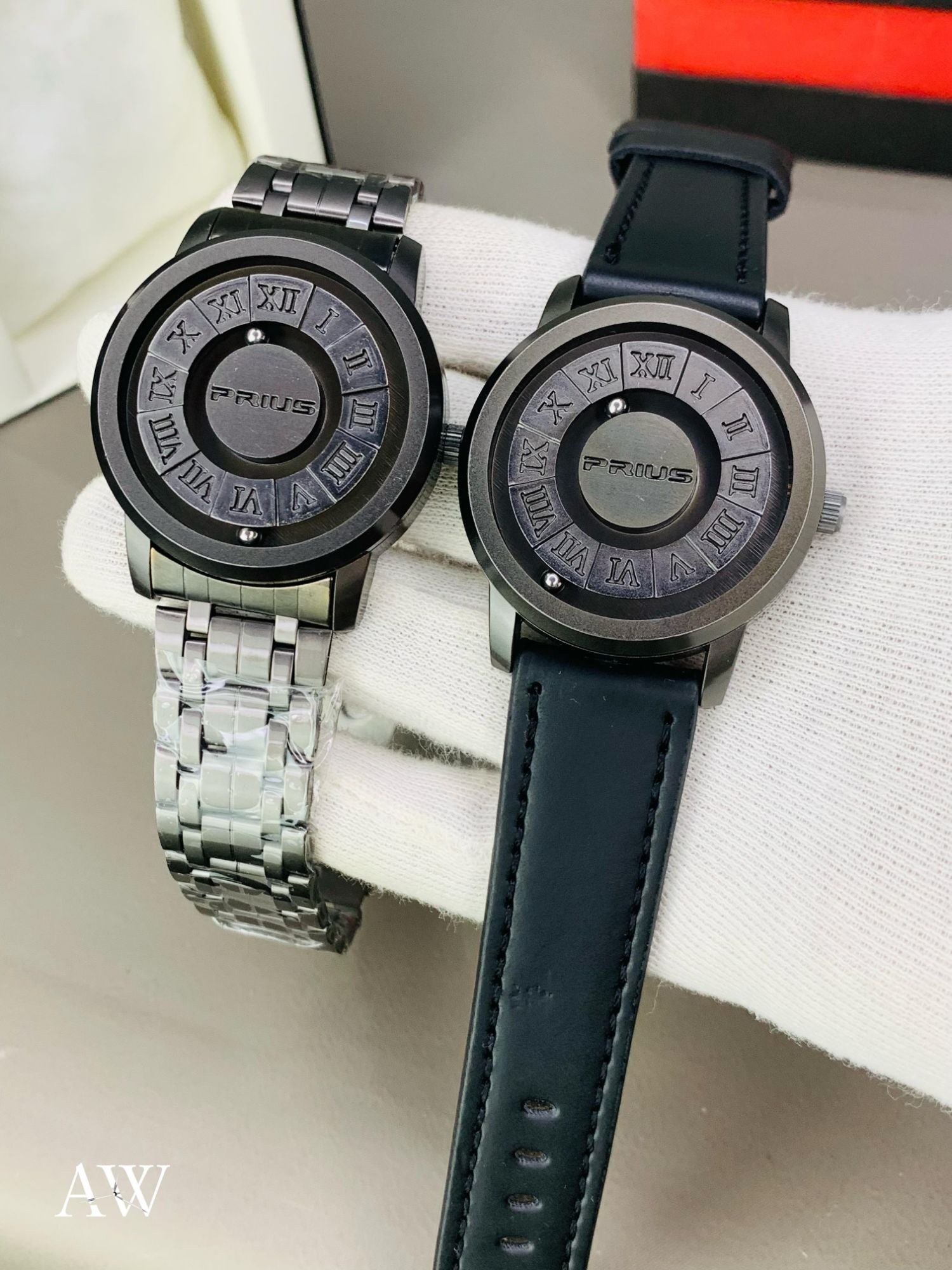 Trend Concept Magnetic Ball Watch Floating Pointer Mirror-less Dial Quartz Analog Watch for Boys/Men Roman Numeral Dial Waterproof Watch Leather Strap