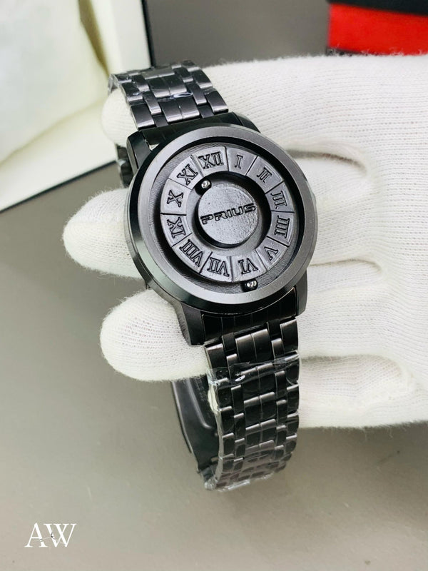 Trend Concept Magnetic Ball Watch Floating Pointer Mirror-less Dial Quartz Analog Watch for Boys/Men Roman Numeral Dial Waterproof Watch Leather Strap